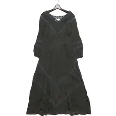 美品 Sara mallika サラマリカ レース ロングワンピース レース 刺繍 Vネック マキシ丈 ロングスリーブ グレー FREE フリー