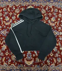 (XS / 85) アディダスオリジナル アシンメトリー オーバーサイズ クロップド WHO フーディー ブラック 白黒