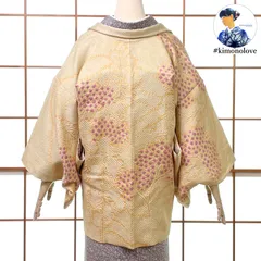 羽織 総絞り 一方付け 正絹 樹木柄 渋い淡クリーム色 羽織紐付き 着物 kimonolove【リユース品 一点物 オゾン消臭サービス】A-2567