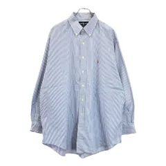 RALPH LAUREN ラルフローレン YARMOUTH ワンポイントロゴ ボタンダウン 長袖シャツ ストライプ ブルー(メンズ L)中古 古着 U9913