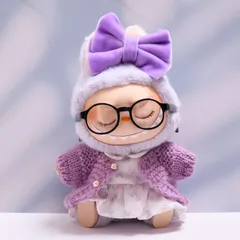 ぬいぐるみ 着せ替え服 4点セット 15cm用 リボン ニットカーディガン ワンピース メガネ Labubu ラブブ ぬい撮り フィギュア マスコット用コスチューム 本体なし