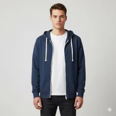 H2H フルジップ パーカー ネイビー メンズ【Mサイズ】コットン100% 長袖 フード付き 新品