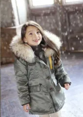 (新品) 男の子 女の子 冬 シープスキン フード付き マウンテンパーカー 13号 カーキ キッズ アウター