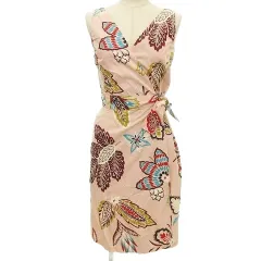 ポール＆ジョー PAUL&JOE 花柄 ラップ ワンピース ひざ丈 ノースリーブ  フランス製 36 ピンク ■YHS7