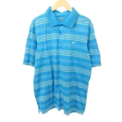 ナイキゴルフ NIKE GOLF ポロシャツ 半袖 ロゴ ボーダー ゴルフ 薄手 Lサイズ 青 ブルー ■YHS2