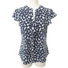 カルバンクライン CALVIN KLEIN カットソー フレンチスリーブ 総柄 薄手 XSサイズ 紺 ネイビー ■YHS2