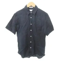B&Y ユナイテッドアローズ BEAUTY&YOUTH ビューティー&ユース リネン シャツ 半袖 ラウンド ボタン 薄手 XSサイズ 紺 ネイビー ■YHS7