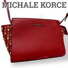 MICHAEL KORCE マイケルコース　スタッズつき　y2k ショルダーバッグ  斜め掛け　レッド　　ゴールド金具　合皮　フェイクレザー　お出かけ　普段使い　日常使い　通勤　通学　おしゃれ　カバン　鞄　人気バッグ　おしゃれバッグ　ブランド