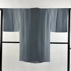 【美品】 道行 身丈101cm 裄丈63cm S 和装コート 角衿 地紋 縦ぼかし 青灰色 正絹 秀品 【中古】
