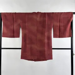 【美品】 道行 身丈84.5cm 裄丈66.5cm M 和装コート 着物衿 葉 シルエット ぼかし えんじ色 正絹 秀品 【中古】