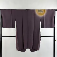 道中着 身丈97cm 裄丈67cm M 和装コート 着物衿 兎 月 金彩 縮緬 紫 正絹 秀品 【中古】