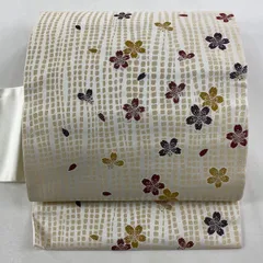 【美品】 名古屋帯 秀品 桜 花びら 唐織 クリーム 正絹 【中古】