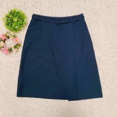 【オフオン】 膝丈スカート (M) ベルト付き 裏地あり クールビューティ 上品