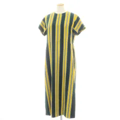 【中古】【未使用】トリココムデギャルソン tricot COMME des GARCONS 2023年春夏 ストライプ 半袖 ワンピース ダークグリーンxイエロー【サイズM】【レディース】