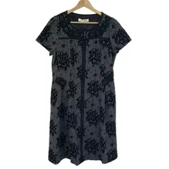 スーパービューティー ワンピース サイズ42 L レディース - ダークグレー×黒 クルーネック/半袖/ひざ丈/花柄/刺繍/ビジュー/フラワー(花)