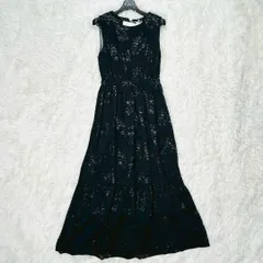 新品 MERCURY DUO マーキュリーデュオ 総レース ドレス ロングワンピース ティアード ギャザー ノースリーブ パーティー 結婚式 発表会 ブラック F