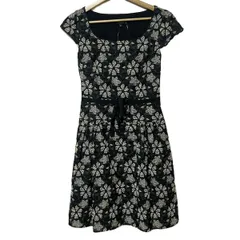 TOCCA(トッカ) ワンピース サイズ0 XS レディース - ダークグレー×黒×アイボリー スクエアニック/半袖/ひざ丈/花柄/刺繍/シースルー