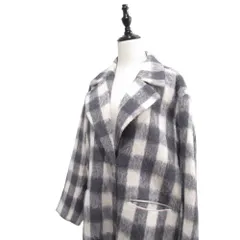 新品同様 Drawer ドゥロワー ケヌキ シャギー チェック柄 チェスターコート コクーンシルエット オーバーサイズ 38 ベージュ×ブラック レディース 古着 中古 USED