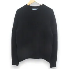 新品同様 23AW PRADA プラダ ウールカシミヤ 3Dロゴ クルーネック 長袖 プルオーバー ニット セーター サイズ36 ブラック レディース 古着 中古 USED