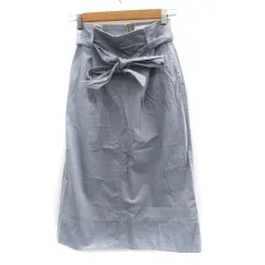 グリーンレーベルリラクシング ユナイテッドアローズ green label relaxing フレアスカート ロング丈 リボン 麻 リネン混 36 ブルーグレー /SM26