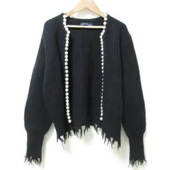 美品 22AW MADISONBLUE マディソンブルー PEARL DAMAGE CD BRITISH WOOL ボタンレス ニットカーディガン MB224-8012 XS ブラック レディース 古着 中古 USED