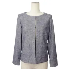 シップス SHIPS ジャケット ノーカラー メランジ 綿 コットン 36 紺 ネイビー