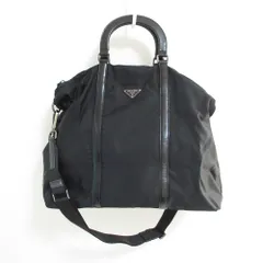 良品 PRADA プラダ ナイロン×レザー 2WAYショルダーバッグ トートバッグ ブラック×シルバー金具 メンズ レディース 古着 中古 USED