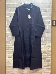 【G3-95】◇JAPAN LINEN   Lサイズ　　リネンギャザーワンピース　　ネイビー