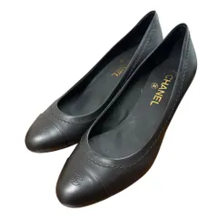 美品 CHANEL シャネル ココマーク アーモンドトゥ パンプス 38C 25cm ブラック レディース 古着 中古 USED