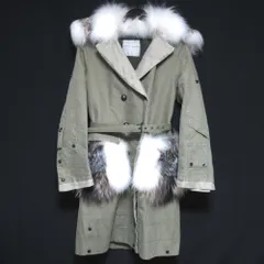 美品 ERMANNO SCERVINO エルマノシェルビーノ ダブルブレスト フォックスファー フーディー コート 40サイズ カーキ レディース 古着 中古 USEDのサムネイル