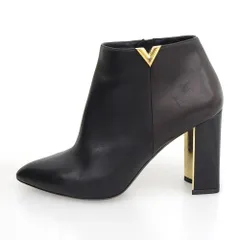 美品 LOUIS VUITTON ルイヴィトン エッセンシャルV サイドジップ レザー ショートブーツ 36 1/2 約23.5cm ブラック レディース 古着 中古 USED