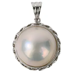 美品 TASAKI タサキ 田崎真珠 マベパール約16ｍｍ K14WG枠 ペンダントトップ ネックレスチャーム ホワイト レディース 古着 中古 USED