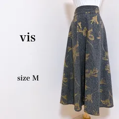 vis ビス ロング スカート フレア プリント チェック グレー M  レディース 古着 匿名配送 送料無料 【6-376】