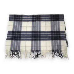 美品 Johnstons of Elgin ジョンストンズオブエルガン カシミヤ100％ 大判ストール フリンジマフラー ショール ネイビー×アイボリー レディース 古着 中古 USEDのサムネイル
