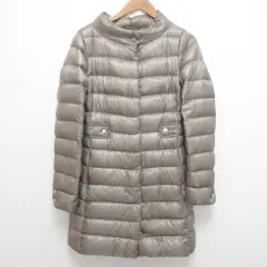 良品 HERNO ヘルノ モックネック ダウンコート ロングダウンジャケット サイズ40 グレージュ レディース 古着 中古 USED