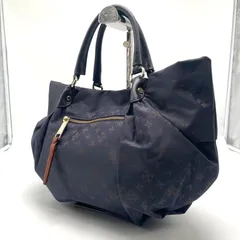 美品<!-利用不可文字-!>russet ラシット トートバッグ モノグラム 総柄 ナイロン レザー 革 ネイビー 紺