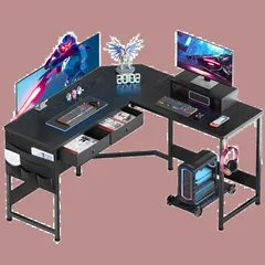 【特価セール】l字デスク 125cm 机 x 125cm ゲーミングテーブル パソコンデスク pcデスク収納袋付き学習机 computer desk ゲーミングデスク 作業机 gaming desk YeTom 引き出し付きデスク 黑い