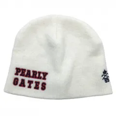 【美品】パーリーゲイツ ニット帽 白×レッド ロゴ刺しゅう FR  ゴルフウェア PEARLY GATES