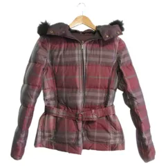 美品 BURBERRY LONDON バーバリーロンドン ノバチェック柄 フォックスファー ベルテッド リバーシブル ダウンジャケット 38 パープル系 レディース 古着 中古 USED