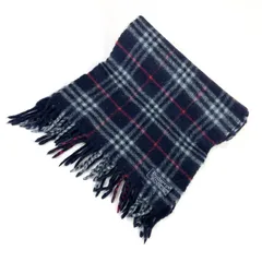t2036 バーバリー マフラー チェック ウール100% イングランド製 男女兼用 ユニセックス ネイビー 紺色 フリンジ
