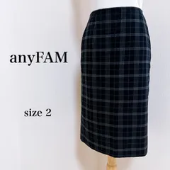 【美品】 anyFAM エニィファム スカート ひざ丈 タイト チェック ネイビー 2 レディース 古着 匿名配送 送料無料 【4-385】