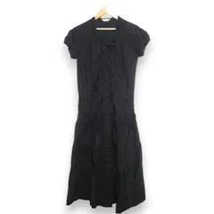 美品 PINK HOUSE ピンクハウス リボン ピコフリル レース 半袖 ロングワンピース ブラック レディース 古着 中古 USED