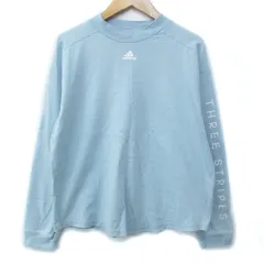 アディダス adidas カットソー Tシャツ 長袖 ハイネック ロゴプリント M 水色 ライトブルー /FF17