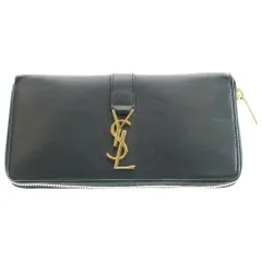 SAINT LAURENT PARIS (サンローランパリ) カサンドラ ラウンドファスナーレザーロングウォレット 長財布 ブラック/ゴールド