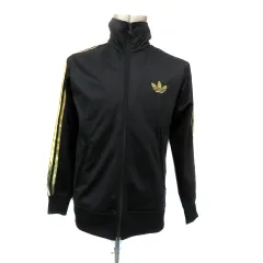 アディダスオリジナルス adidas originals トラックジャケット ミドル丈 ロゴ刺繍 ロゴプリント ライン M 黒 ブラック ゴールド色 /HO21