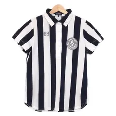 PEARLY GATES(パーリーゲイツ) 半袖ポロシャツ サイズ0 XS レディース美品  - 白×ダークネイビー ストライプ