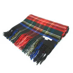 美品 Johnstons of Elgin ジョンストンズオブエルガン チェック柄 カシミヤ フリンジ 大判マフラー ショール ストール マルチカラー レディース 古着 中古 USEDのサムネイル