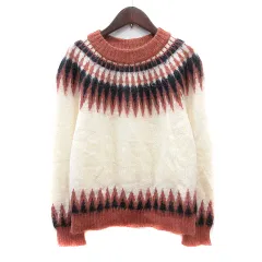 チャオパニック CIAOPANIC ニット セーター 総柄 長袖 モヘヤ混 F 白 アイボリー 茶 ブラウン /MN