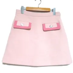 美品 miumiu ミュウミュウ パールビジューボタン バージンウール ミニスカート サイズ42 ピンク レディース 古着 中古 USED