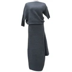 美品 JW Anderson JWアンダーソン ウール 変形 アシンメトリーニット セーター×イージースカート XS グレー レディース 古着 中古 USED